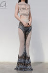RUI fish scale stitching mesh flared pants RSS23KN06 nightfall black and gray gradient